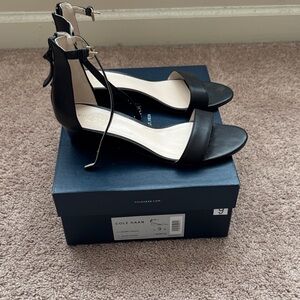 Cole Haan Women's Black Strappy Leather Wedges 
size 9